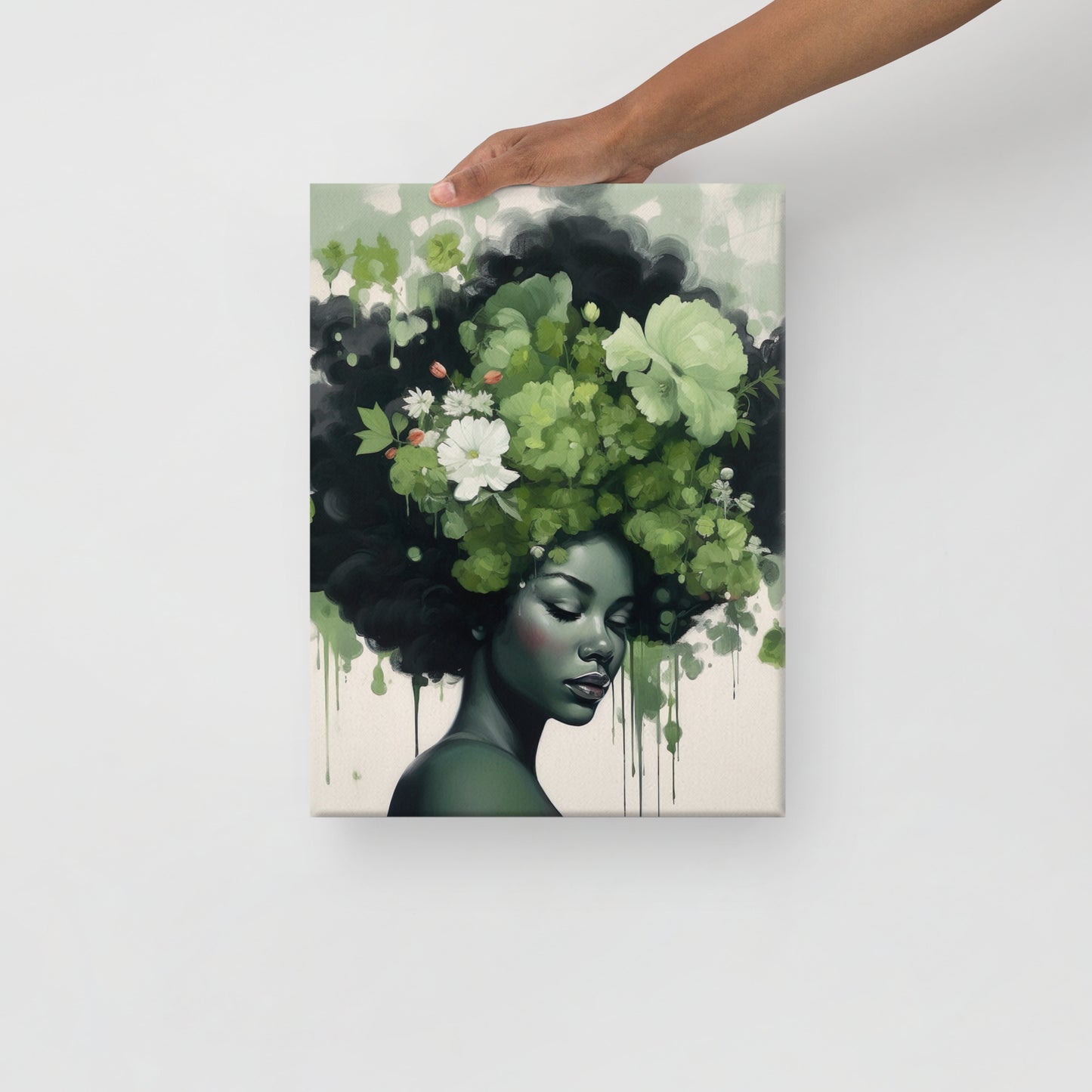 Green Flower Girl BIRDIE Canvas