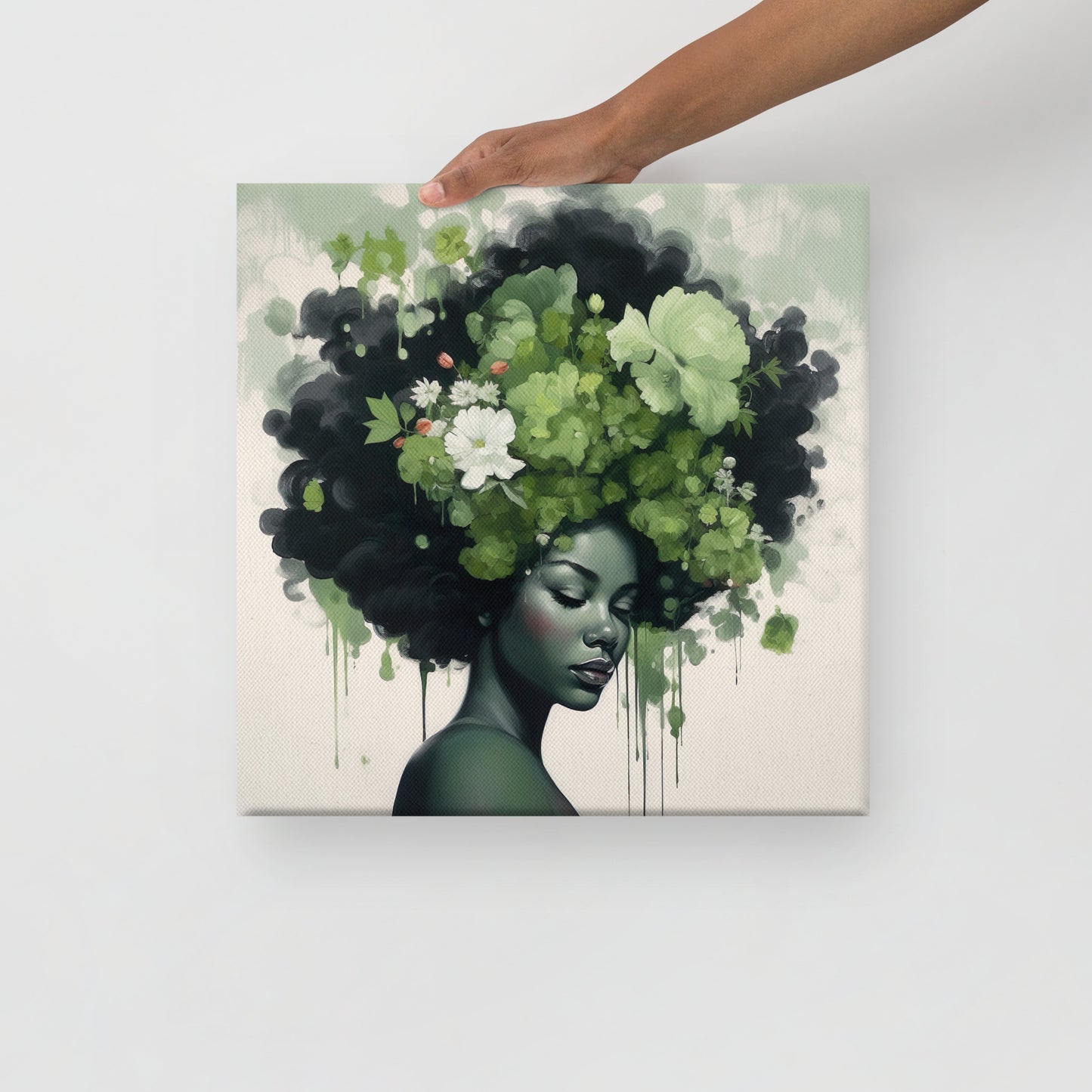 Green Flower Girl BIRDIE Canvas