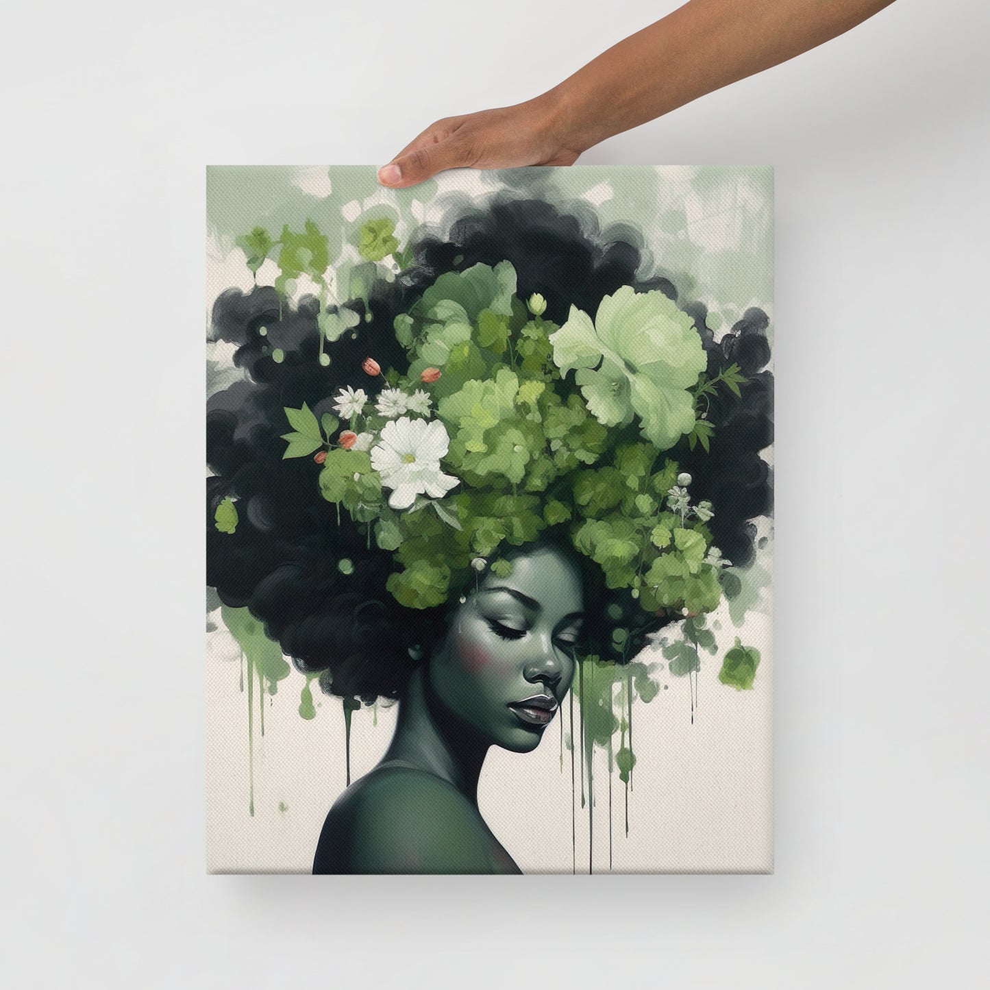 Green Flower Girl BIRDIE Canvas