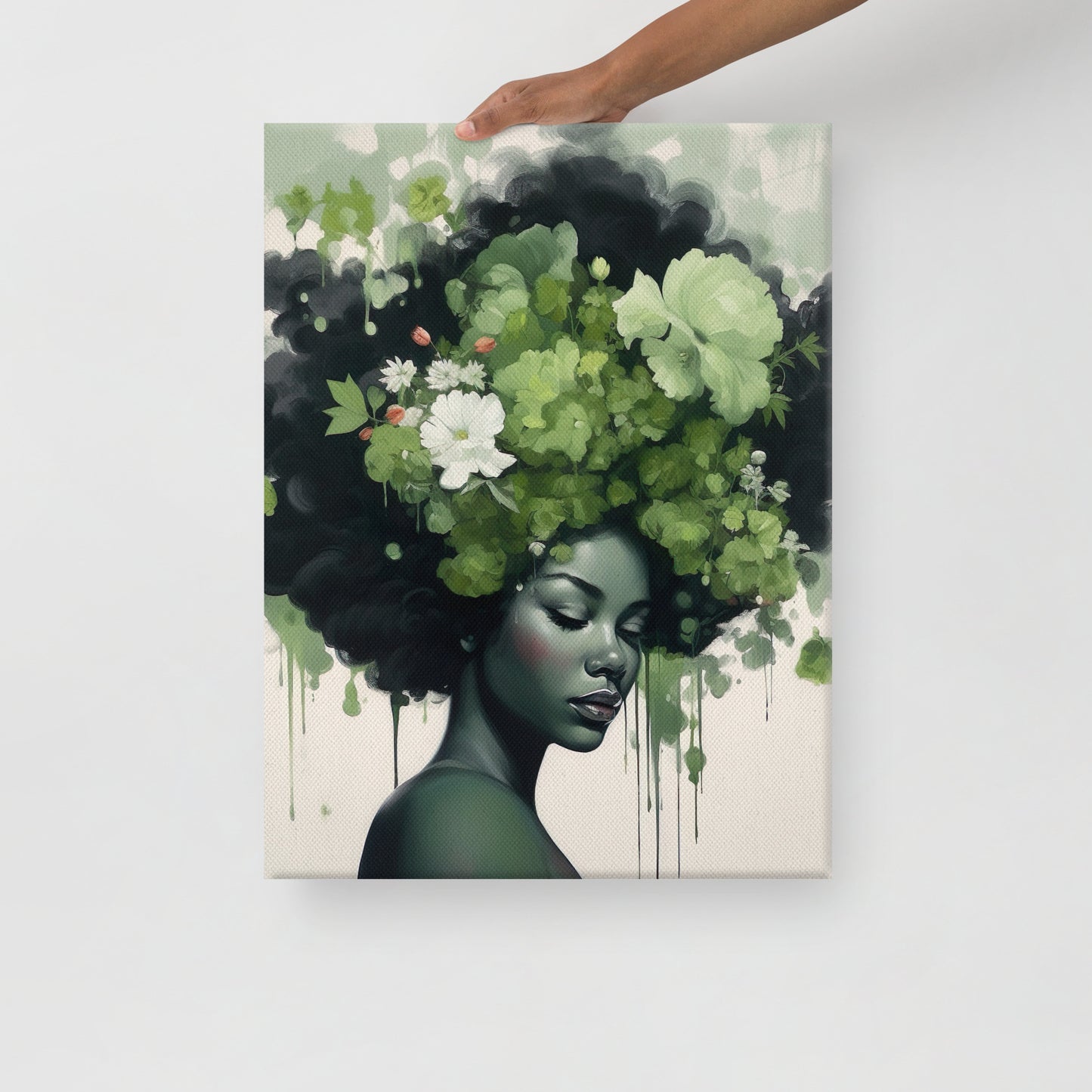 Green Flower Girl BIRDIE Canvas