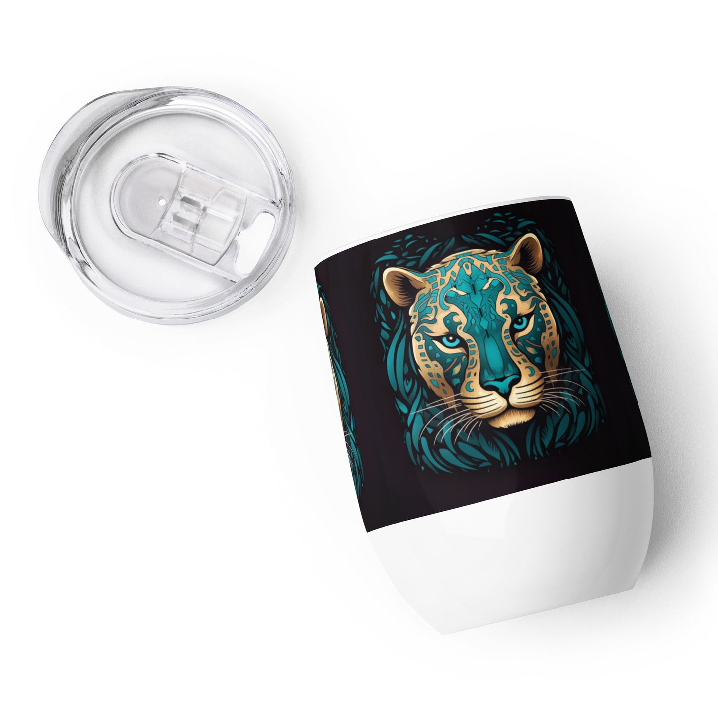 Black and Teal Jaguar Wine Tumbler