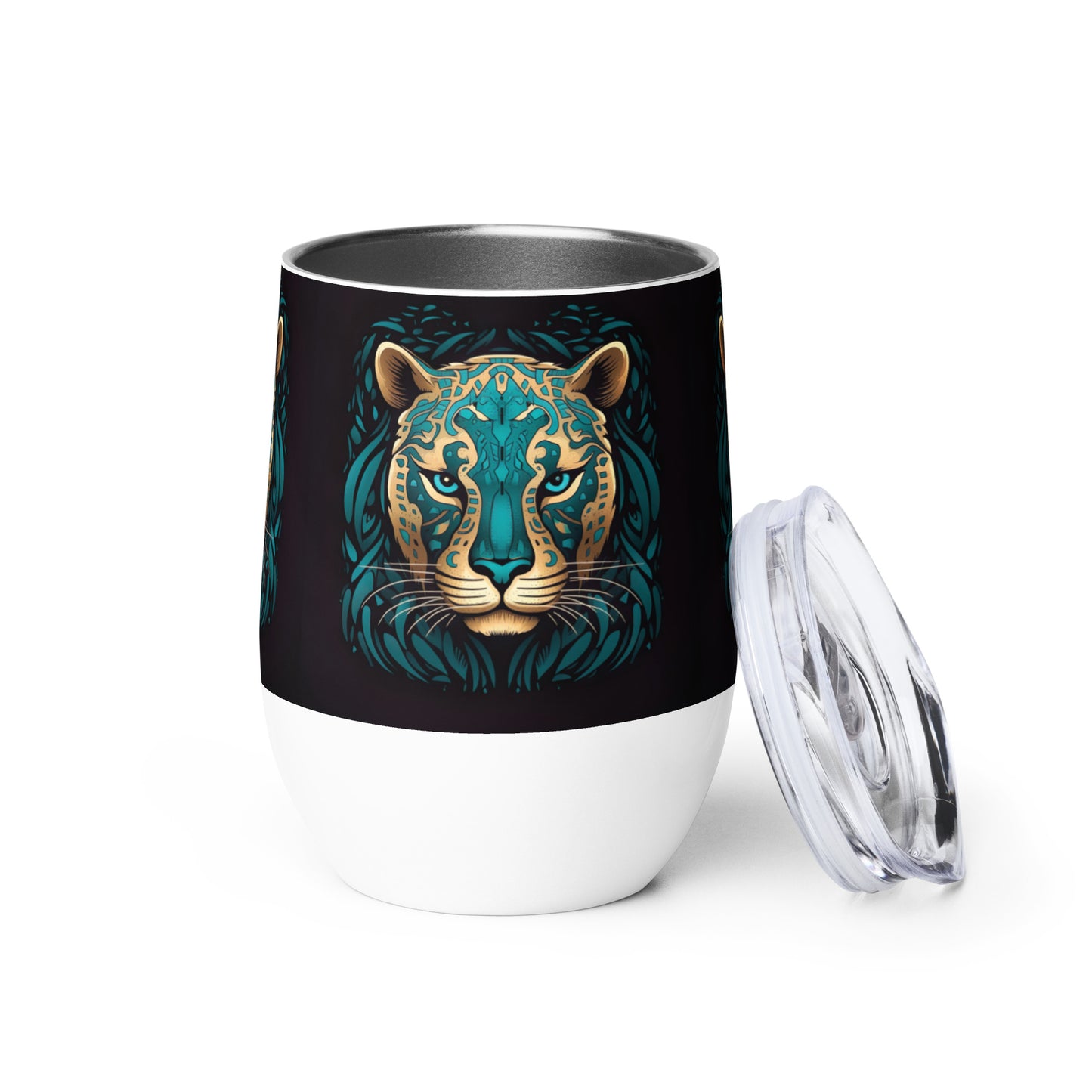 Black and Teal Jaguar Wine Tumbler