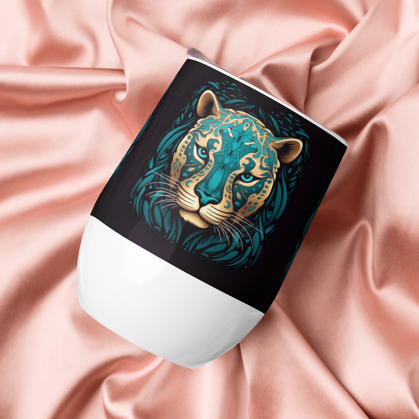 Black and Teal Jaguar Wine Tumbler